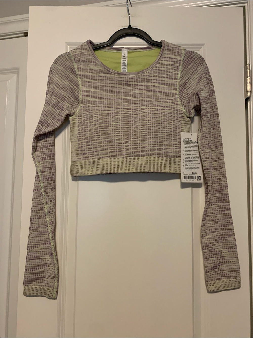 lululemon athletica Ebb to Street Multicolour LS
Sz 6, Zap Green/Purple, NWT